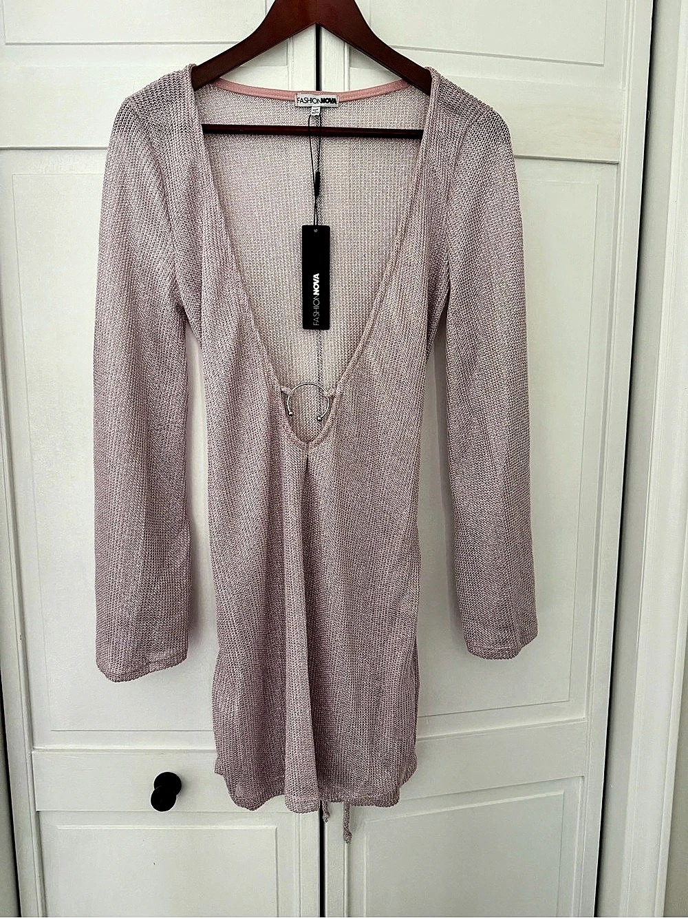 Fashion Nova Metallic Knit swimsuit coverup in Pink XL NWT